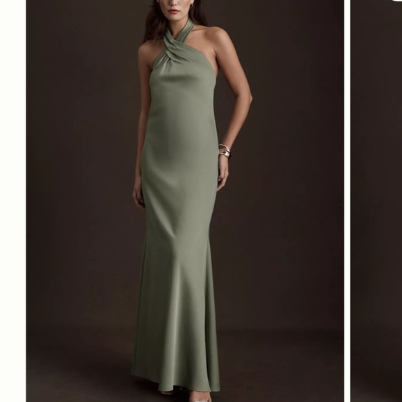 Anthropologie BHLDN Ruby Twist Halter Olive Green Maxi Dress - Picture 2 of 10